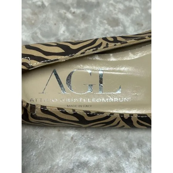 AGL Attilio Guisti Leombruni Zebra Ballet Peeptoe Flats in Brown - Sz 40 (9.5)
