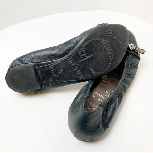 AGL Black Leather Cap Toe Flats