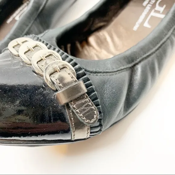 AGL Black Leather Cap Toe Flats