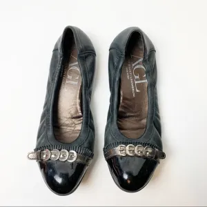 AGL Black Leather Cap Toe Flats