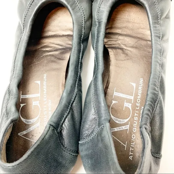 AGL Black Leather Cap Toe Flats