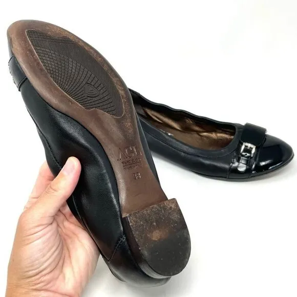 AGL Black Toe Cap Buckle Ballet Flats Size 38