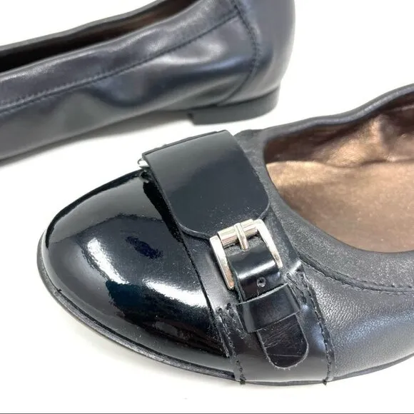 AGL Black Toe Cap Buckle Ballet Flats Size 38