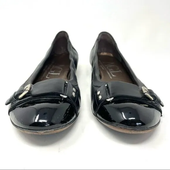 AGL Black Toe Cap Buckle Ballet Flats Size 38