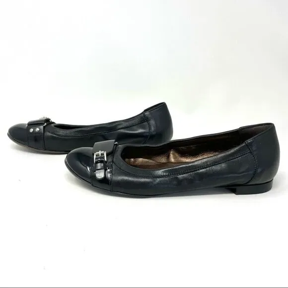 AGL Black Toe Cap Buckle Ballet Flats Size 38