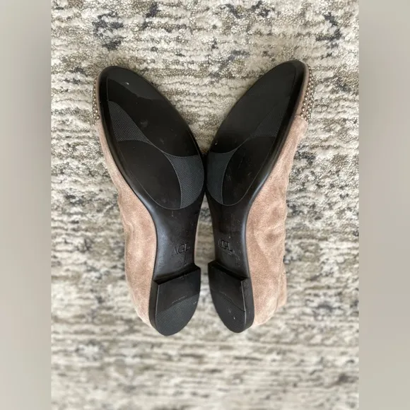 AGL Italy Ballet Flats Beige Suede Studded Leather Slip On Size 37.5 (us 7.5)