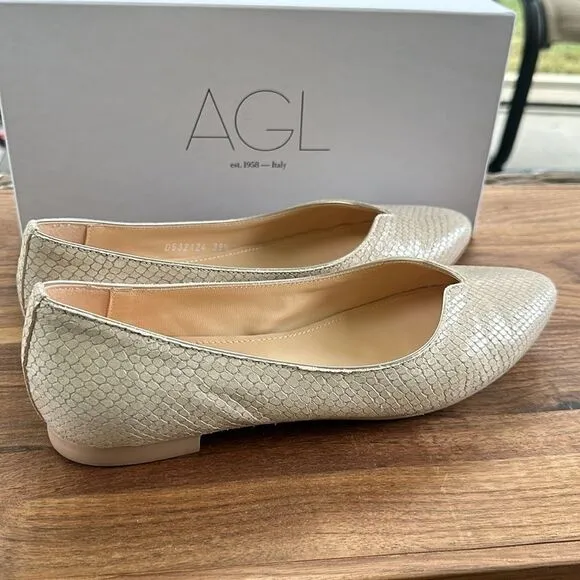 AGL Mimosa Snake Embossed Ballet Flats 39.5=9.5