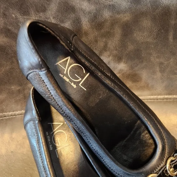 AGL MONICA CAP TOE Black Leather Women's Ballet Flats SZ.36.5/6
