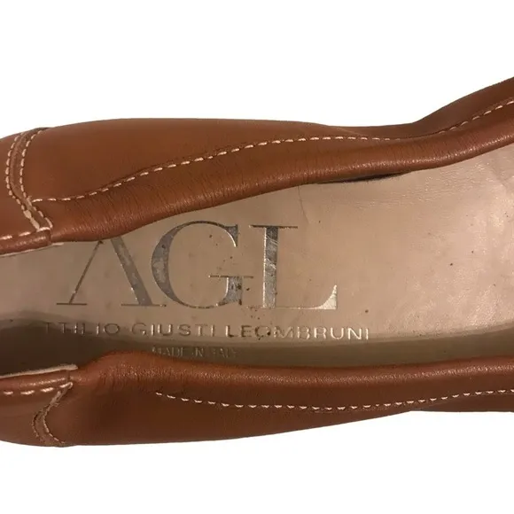 AGL Monika Brown Leather Cap Toe Ballet Flats