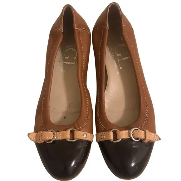 AGL Monika Brown Leather Cap Toe Ballet Flats