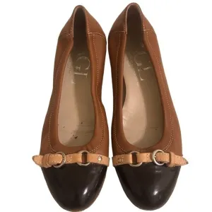 AGL Monika Brown Leather Cap Toe Ballet Flats