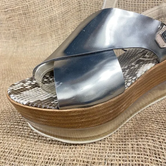 AGL Sandals Lucinda Silver Slingback PlatformWedge Size 4