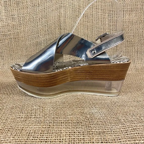 AGL Sandals Lucinda Silver Slingback PlatformWedge Size 4