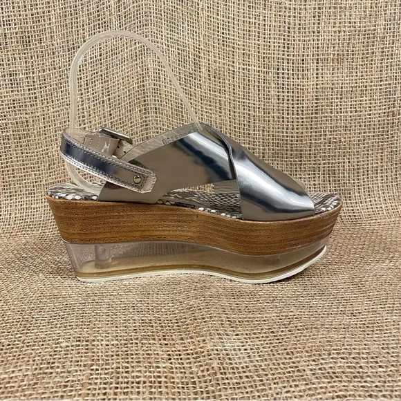 AGL Sandals Lucinda Silver Slingback PlatformWedge Size 4