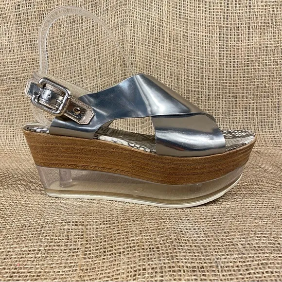 AGL Sandals Lucinda Silver Slingback PlatformWedge Size 4