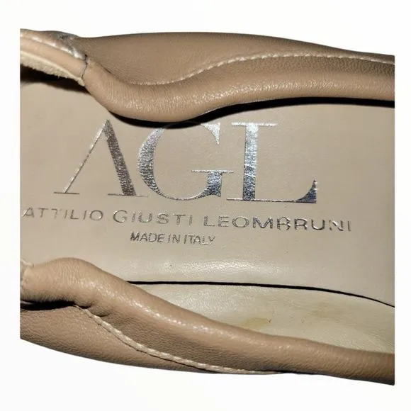 AGL Tan Leather Cap Toe Ballet Flats Size 8