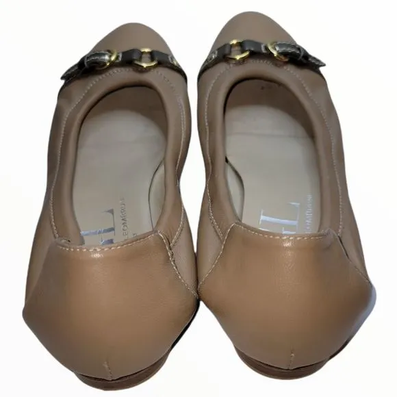AGL Tan Leather Cap Toe Ballet Flats Size 8