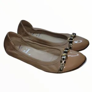AGL Tan Leather Cap Toe Ballet Flats Size 8