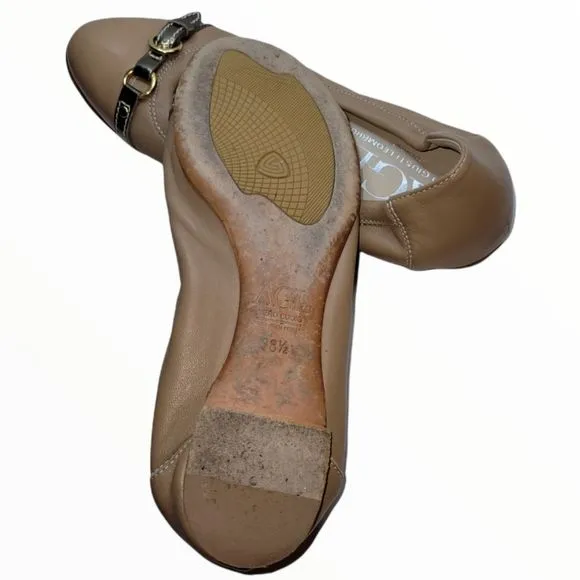 AGL Tan Leather Cap Toe Ballet Flats Size 8