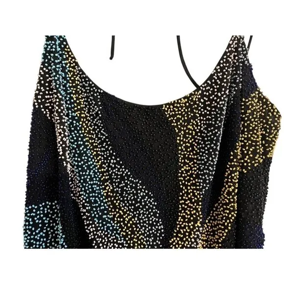 Aidan Dress Women 14 Multicolor V Neck Sequin Tank Mini Mesh Feminine Festival