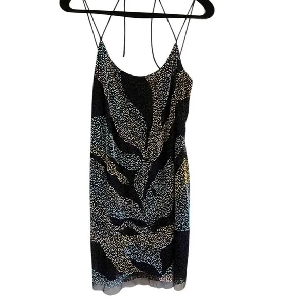 Aidan Dress Women 14 Multicolor V Neck Sequin Tank Mini Mesh Feminine Festival