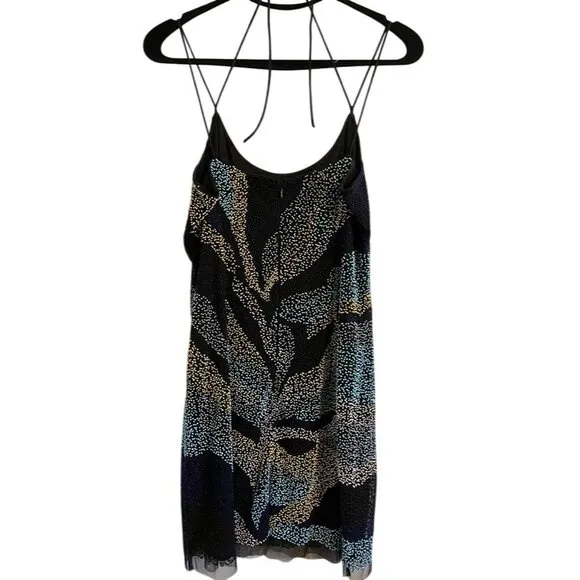 Aidan Dress Women 14 Multicolor V Neck Sequin Tank Mini Mesh Feminine Festival