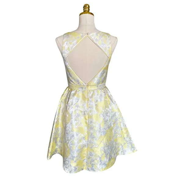 AIDAN MATTOX  Metallic Floral Jacquard Fit &amp; Flare Cocktail/Party Mini Dress 4