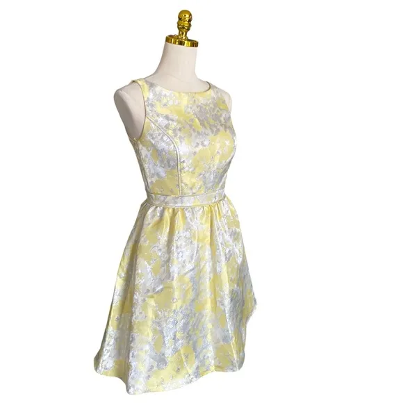AIDAN MATTOX  Metallic Floral Jacquard Fit &amp; Flare Cocktail/Party Mini Dress 4