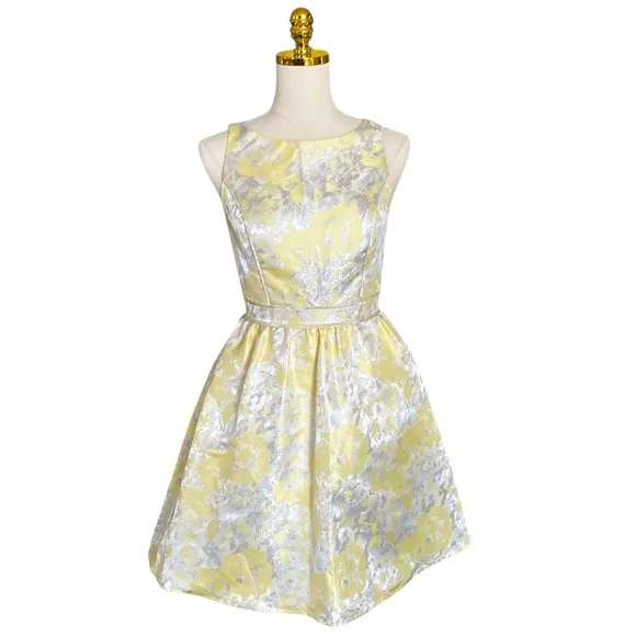 AIDAN MATTOX  Metallic Floral Jacquard Fit &amp; Flare Cocktail/Party Mini Dress 4