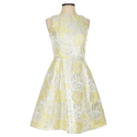 AIDAN MATTOX  Metallic Floral Jacquard Fit &amp; Flare Cocktail/Party Mini Dress 4