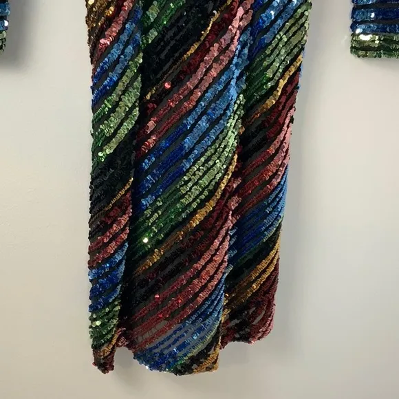 Alcoolique Peyton Tubolar Sequin Dress Rainbow Stripe Low Back‎ Long Sleeve Sz 2