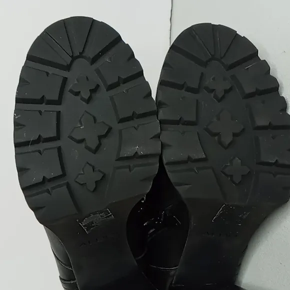 Aldo-Black Leather Lace up Super High Heel Combat/Moto Boots w/Lug Soles-  7