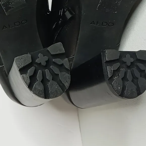 Aldo-Black Leather Lace up Super High Heel Combat/Moto Boots w/Lug Soles-  7