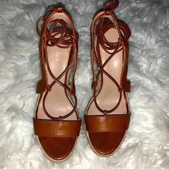 Aldo Oxandra Ghillie Lace Up PlatformEspadrille Wedges Size 10