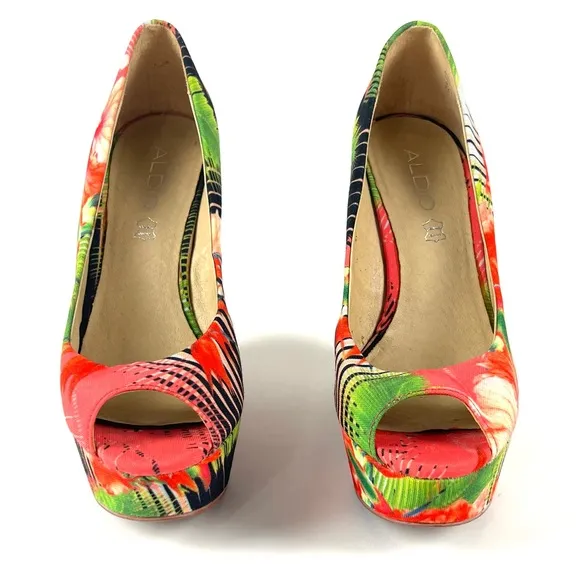 Aldo Tropical Print Hazinski Peep Toe Wedges