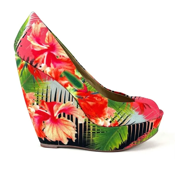 Aldo Tropical Print Hazinski Peep Toe Wedges