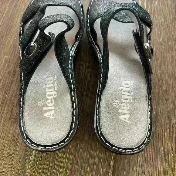 Alegria 37 Loti Glitterati Lot-699 Black Glitter Platform/Wedges Sandals/Slides