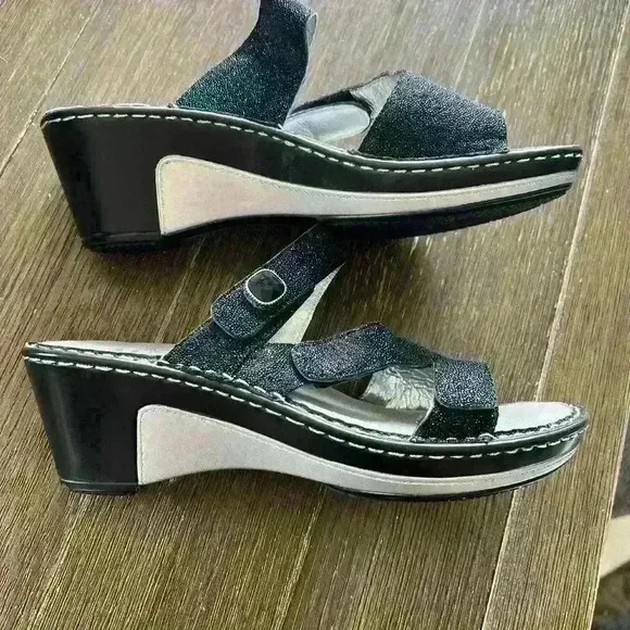 Alegria 37 Loti Glitterati Lot-699 Black Glitter Platform/Wedges Sandals/Slides