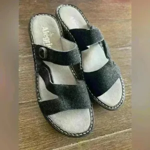 Alegria 37 Loti Glitterati Lot-699 Black Glitter Platform/Wedges Sandals/Slides