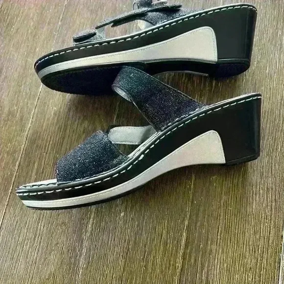 Alegria 37 Loti Glitterati Lot-699 Black Glitter Platform/Wedges Sandals/Slides
