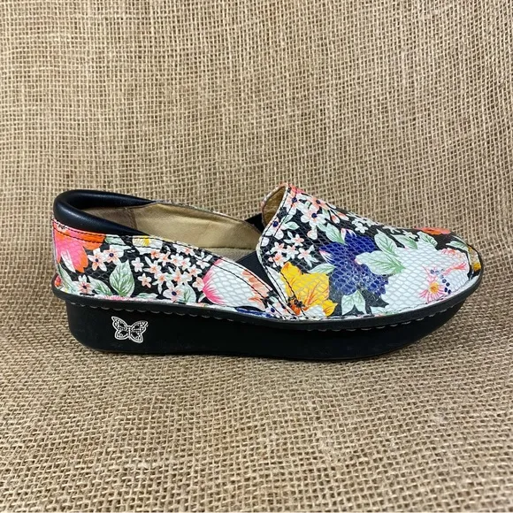 Alegria Clogs Slip On Floral Multicolored Leather slip resistant pink sz 7.5 -8