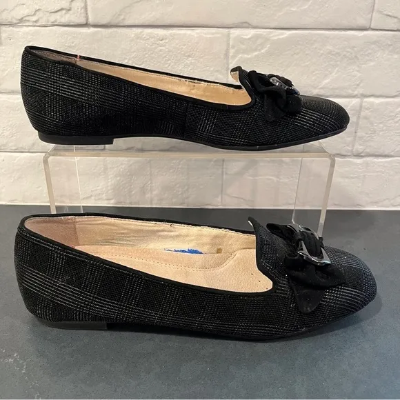 Alex Marie sz 7 black leather plaid embossed ballet flats with bowtie