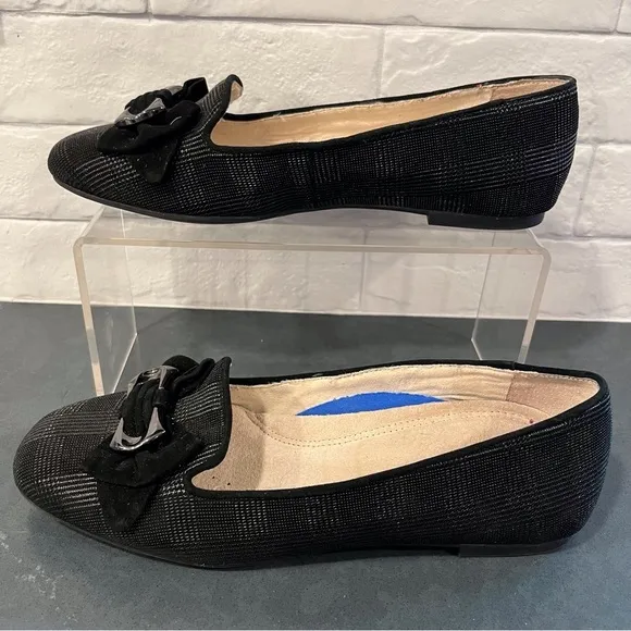 Alex Marie sz 7 black leather plaid embossed ballet flats with bowtie