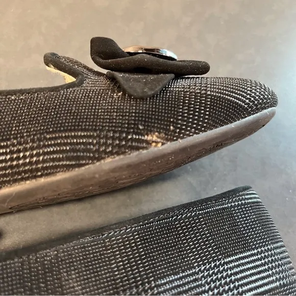 Alex Marie sz 7 black leather plaid embossed ballet flats with bowtie