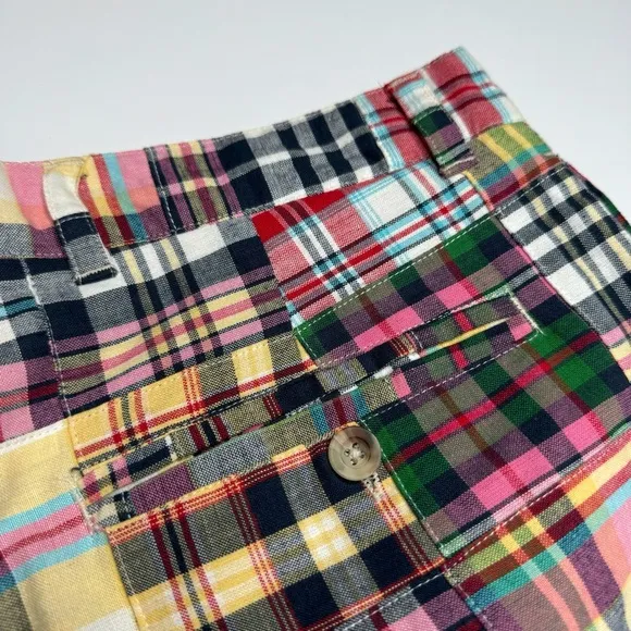 Alexander Julian Southern Style Patchwork Madras Plaid Shorts Preppy Flat Front