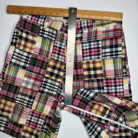 Alexander Julian Southern Style Patchwork Madras Plaid Shorts Preppy Flat Front