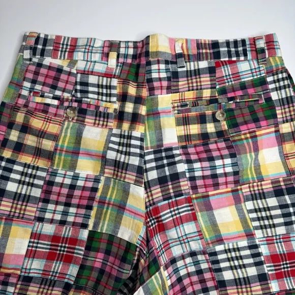 Alexander Julian Southern Style Patchwork Madras Plaid Shorts Preppy Flat Front