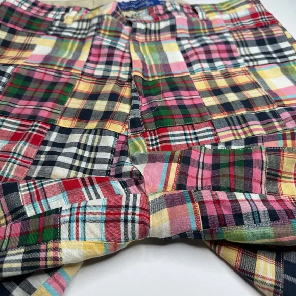 Alexander Julian Southern Style Patchwork Madras Plaid Shorts Preppy Flat Front