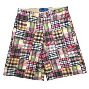 Alexander Julian Southern Style Patchwork Madras Plaid Shorts Preppy Flat Front