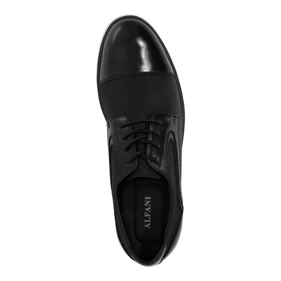 ALFANI Mens Black Mixed Media Derby Max Cap Toe Wedge Oxford Shoes 10.5 M
